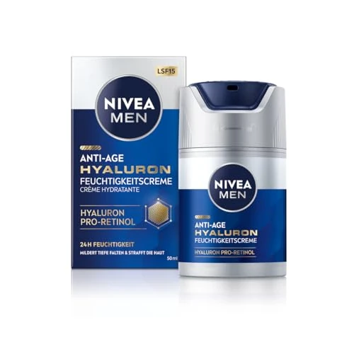 Limitiertes Angebot: NIVEA MEN Anti-Age Hyaluron Feuchtigkeitscreme, Gesichtspflege für Männer mit Hyaluron, Pro-Retinol und LSF 15, Gesichtscreme für 24h Feuchtigkeit und sichtbare Faltenmilderung (50 ml) von 13.99 EUR auf 11.19 EUR (Spare 20%)