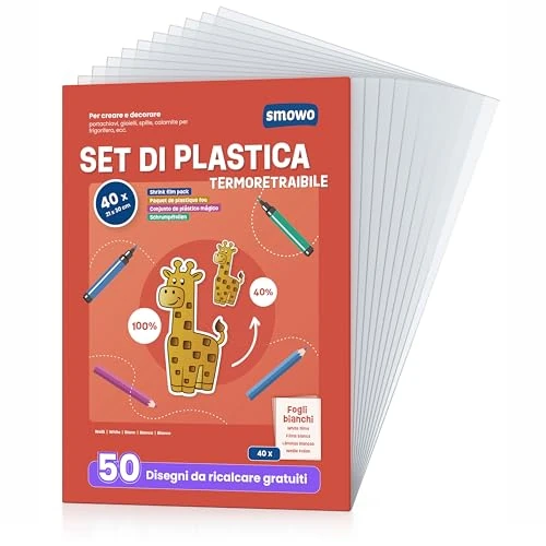 Offerta a tempo: Smowo® 40 Plastica Termoretraibile - Fogli Trasparenti A4, Carte Termoretraibili Ideali per Progetti Fai-da-te e Artigianato - 35% da 30.99 € a 19.99 €