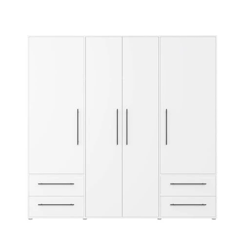 AVANTI TRENDSTORE Fathie Armoire avec 4 portes battantes et 4 tiroirs en bois stratifié, à l'intérieur des étagères et un cintre. Disponible en plusieurs couleurs Dimensions LAP 206 x 200 x 59 cm.