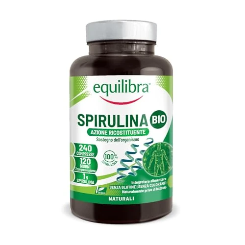 Equilibra Food Supplements Spirulina Tablets Supplement from Organic Farming, Reconstituent and Supporting Action 1g Organic Spirulina Per Dose, Vegan, 240 Tablets