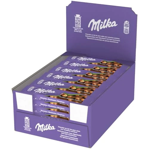 Offerta a tempo: Milka Nocciolato Barretta di Cioccolato al Latte con Nocciole Intere Latte 100% Alpino, Cacao Sostenibile, 30 Barrette da 45g - 17% da 25.95 € a 21.65 €
