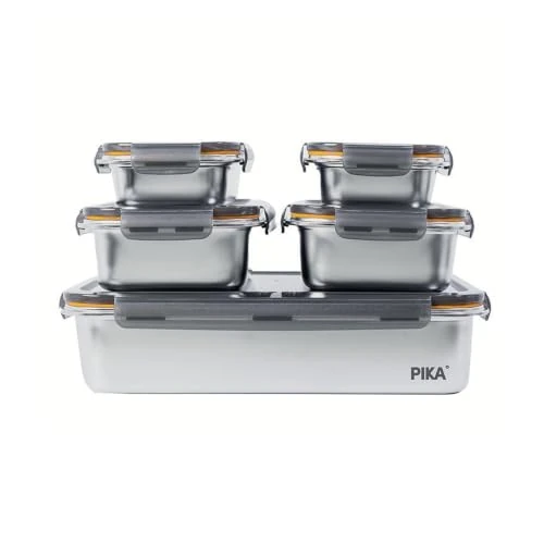 Offerta a tempo: PIKA - Set di contenitori alimentari in acciaio inox - ermetico, compatibile con microonde, forno, congelatore - Batch Cooking (Set per Batch Cooking) - 44% da 89.90 € a 49.90 €