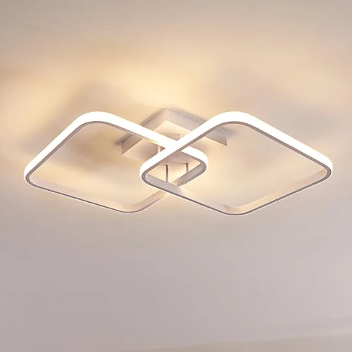 LED Plafondlamp Vierkant 64CM, 42W Moderne Acryl Plafondlamp 2 Vlam, 3000K Warm Wit Licht, LED Lampen Plafondverlichting Woonkamer Lamp voor woonkamer, slaapkamer, keuken, Wit