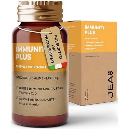 JEA IMMUNITY PLUS - Lattoferrina, Integratore Difese Immunitarie Adulti ad Alto Dosaggio di Quercetina, Vitamina C di Origine Naturale da Rosa Canina, Vitamina D, Zinco e Selenio - 60 Compresse