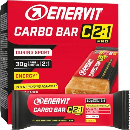 Offerta a tempo: Enervit, Carbo Bar C2:1PRO No Flavour, Barrette Energetiche, 30g di Carboidrati, Senza Sapore, Per Attività di Endurance, +50% di Carboidrati Assorbiti, Senza Glutine, 12 Barrette da 45g - 21% da 29.00 € a 22.79 €