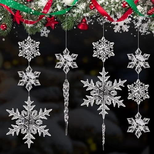 Offerta a tempo: Fiocchi di Neve Trasparenti Acrilici, 25 Pezzi - Decorazione per Albero di Natale - 19% da 7.99 € a 6.45 €