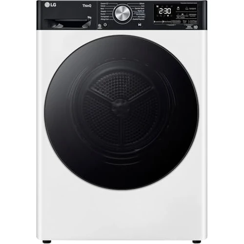 LG RH90V9LVEN - Secadora Smart de carga frontal de 9 kg, serie V9, clase A+++, condensación con bomba de calor Dual Inverter, Eco Hybrid, condensador autolimpiante, Allergy Care, Wi-Fi, color blanco