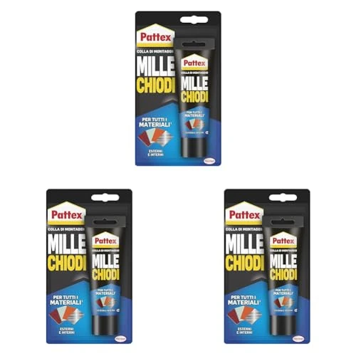 Offerta a tempo: Pattex Millechiodi Esterni & Interni, adesivo extra forte per montaggi esterni, adesivo resistente per legno, ceramica, metallo, con presa immediata, 1x100g blister (Confezione da 3) - 29% da 26.97 € a 19.05 €