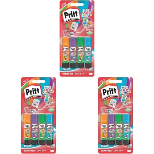 Offerta a tempo: Pritt colle stick Fun Colors, colla colorata per bambini, per lavoretti e fai da te, Colla Pritt multicolore per applicazioni creative a casa e scuola, 4 colori in stick da 10g (Confezione da 3) - 22% da 23.70 € a 18.57 €