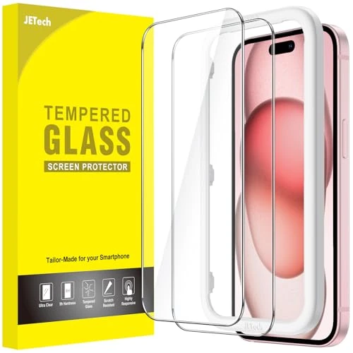 Offerta a tempo: JETech Pellicola Protettiva per iPhone 15 6,1 Pollici, Senza Bolle, Vetro Temperato Film con Strumento di Installazione Facile, Compatibile con Cover, HD Chiaro, Pacco da 2 - 5% da 7.99 € a 7.59 €