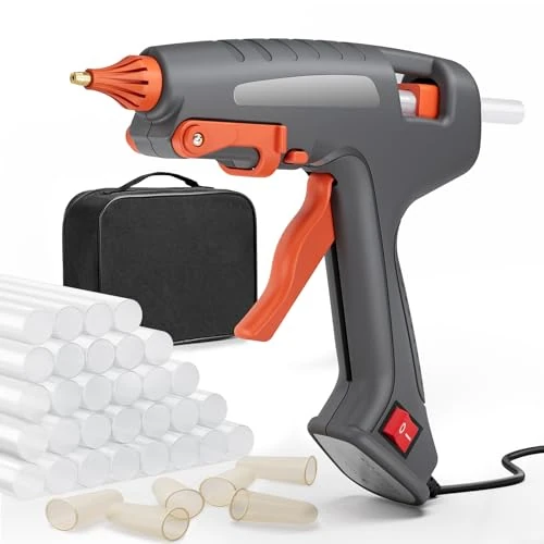 Glue Gun, 100W Industrial Hot Glue Gun, 60s Fast Heat Up Hot Melt Glue Gun, On/Off Function, Glue Guns with 30 x 11mm Glue Sticks & Case, Glue Gun for Crafting, DIY, Home & Office Repair (grey orange)