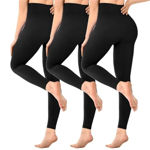 SINOPHANT Pack de 3 Leggings de Cintura Alta para Mujer, opacos, Negros, para Gimnasio, Yoga, Deporte, 3 Unidades de Color Negro., LXL