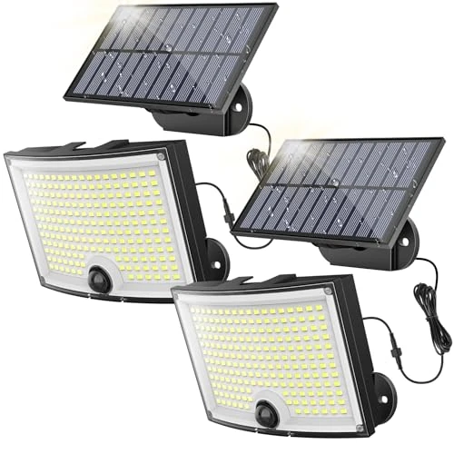 Ortiny Solar Lights for Outdoors, 202 LED Solar LED Spotlight with Motion Sensor, Outdoor 3 Modes, Solar Lights, Outdoor IP65 Waterproof, Solar Spotlight 210° Lighting Angle, Solar Lamp Outdoor with 5