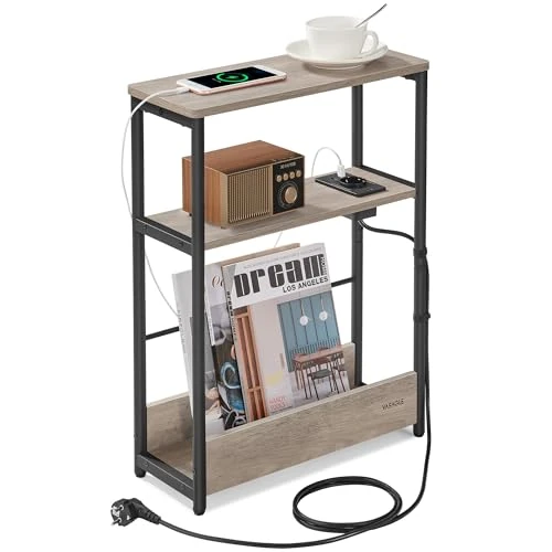 Offre limitée : VASAGLE Table d’Appoint Fine avec Multiprise, Table de Chevet à 3 Niveaux, Bout de Canapé, pour Petits Espaces, Porte-Magazines, Salon, Chambre, Bureau, Grège Chiné et Noir d'encre LET335K05 de 39.99 € à 33.99 € (15% de remise)