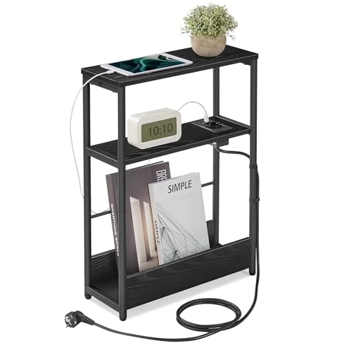 Offerta a tempo: VASAGLE Tavolino con Multipresa a 3 Ripiani, Tavolino Stretto per Piccoli Spazi, con Portariviste, per Salotto Camera da Letto Studio, Nero Ebano e Nero Inchiostro LET335B02 - 20% da 42.99 € a 34.39 €