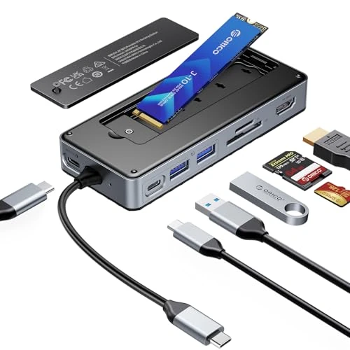 Limited offer: ORICO USB-C Hub with M.2 SSD Enclosure, 8-in-1 USB C Docking Station Fits M.2 NVMe/SATA SSD, 10Gbps, 4K@60Hz HDMI, 100W PD, SD/TF Card Reader - OM28P from 51.85 EUR to 48.74 EUR (save 6%)