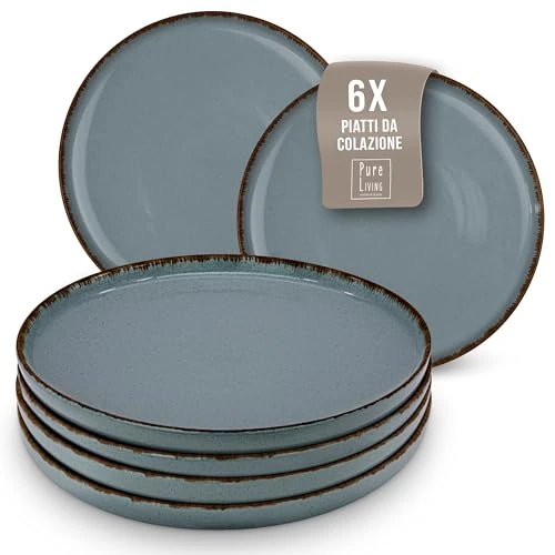 Oferta limitada: Set de Platos de Gres Rustic para Desayuno y Postre - Juego de 6 Platos Elegantes y Resistentes, Aptos para Lavavajillas - Teller Pequeños para Ensalada y Pastel - Pure Living en Color azul humo de 49.95 EUR a 39.95 EUR (ahorro 20%)