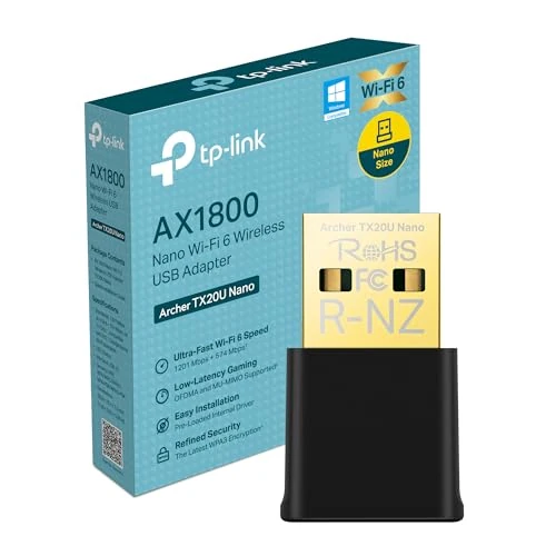 TP-Link Archer TX20U Nano Adaptateur USB Wi-FI 6 AX1800, Double-Bande 2,4/5 GHz, Taille nanométrique 26,8 × 15,7 × 7,5 mm, WPA3, OFDMA, MU-MIMO, Compatible avec Windows 11/10