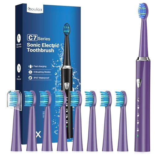 Electric Toothbrush with 8 Brush Heads, 120 Days of Use with 3-Hour Fast Charge, 5 Modes with 2 Minutes Timer