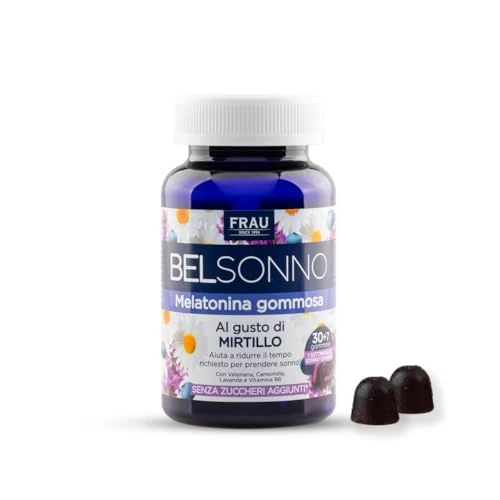 Offerta a tempo: FRAU BEL SONNO, 30+7 Caramelle di Melatonina Gommosa con Valeriana, Camomilla, Lavanda e Vitamina B6, per Favorire il Sonno, Gusto Mirtillo - 30% da 9.90 € a 6.90 €