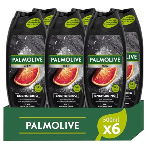 Palmolive Men Energizing 3-in-1 500 ml | met etherische citroenolie en magnesium-extract | voor lichaam, gezicht en haar