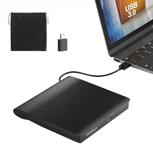 ORIGBELIE Externe DVD Speler voor Laptop, Plug & Play Externe DVD Brander, USB 3.0 & TPYE C CD/DVD +/-RW Drive, Draagbaar CD Speler voor PC Laptop Desktop Macbook Pro/Air Windows 11/10/8/7/XP Linux OS