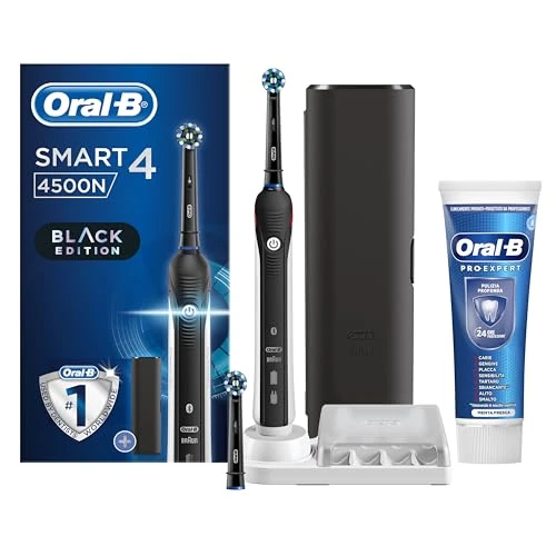Oral-B Oplaadbare elektrische tandenborstel Smart 4 4500 zwart, 2 borstelkoppen, 1 reisetui, 1 tandenborstel + 1 Pro-Expert tandpasta dieptereiniging