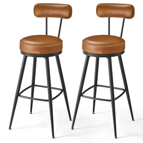 Offerta a tempo: VASAGLE EKHO Collezione - Sgabelli Cucina Set da 2, Sgabelli da Bar Girevoli con Schienali, Sedie Cucina, Rivestimento con Cucitura, Moderno di Metà Secolo, Altezza 76 cm, Marrone Caramello LBC889K01 - 35% da 109.99 € a 71.67 €
