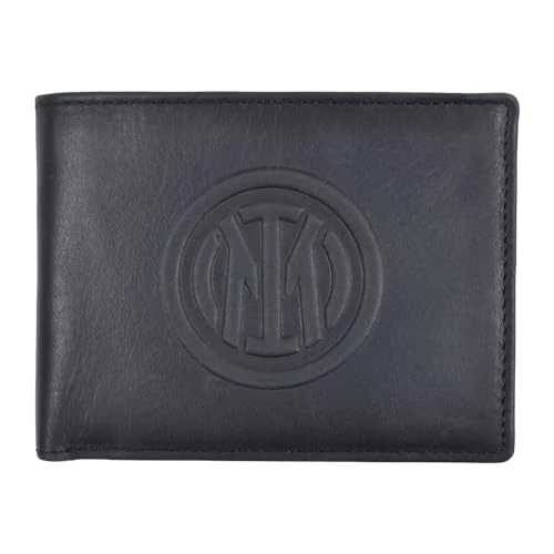 Inter Portemonnee van zwart leer met logo in reliëf, officieel product 153211, Zwart, 12,5x9,5x2 cm