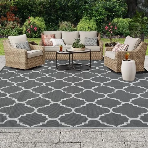 Offerta a tempo: OIGAE Tappeto da Esterno Grande Reversibile 150 x 240 cm, in Plastica PP, Resistente alla Pioggia e ai Raggi UV, Antiscivolo, Pieghevole e Lavabile, per Terrazzo Giardino Camping Spiaggia, Grigio - 40% da 39.99 € a 23.98 €