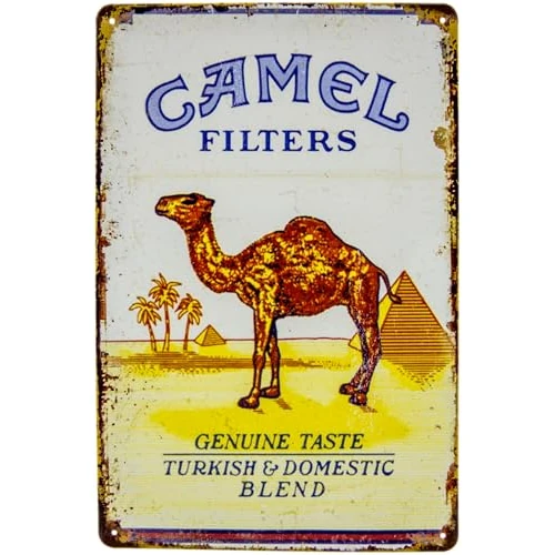 30 x 20 cm metalen bord geschikt voor camelliefhebbers - retro sigaratreclame, vintage bardecoratie