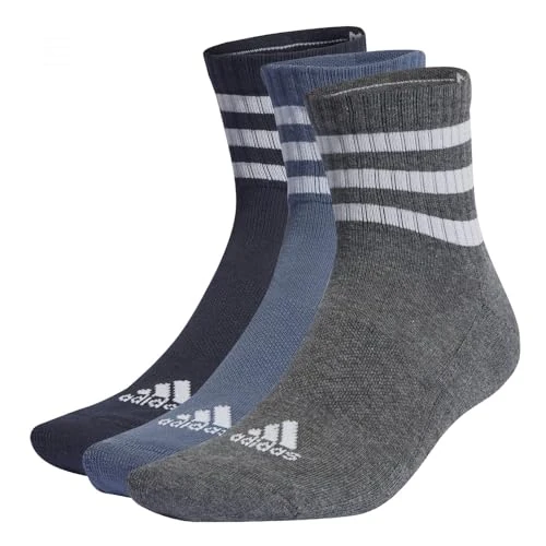adidas Uniseks-Volwassen 3-Stripes Cushioned Sportswear Mid-Cut Socks 3 Pairs, Legend Ink/Preloved Ink S24 / Dark Grey Heather, 6.5-8