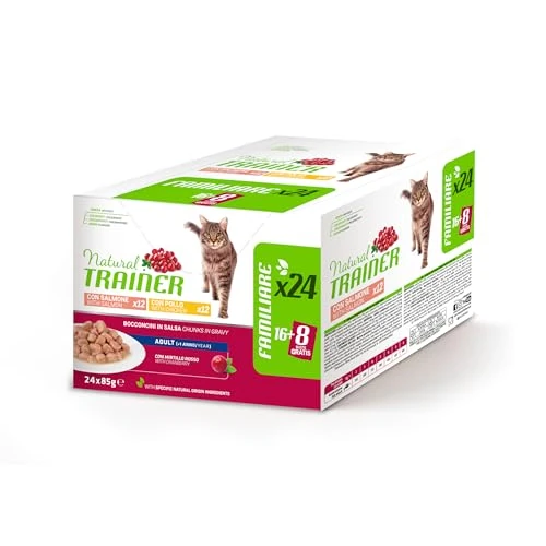 Offerta a tempo: Trainer Natural Cibo Umido per Gatti Adulti - Multipack Pollo & Salmone - 24 x 85 g - 35% da 19.99 € a 12.99 €