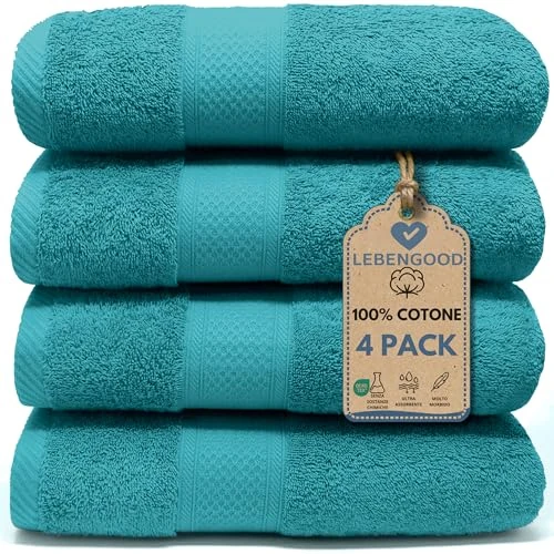LEBENGOOD-Zestaw ręczników Umywalka, Ręce Premium Bawełna, 550gsm, 4 sztuki (50x90), Bardzo miękkie, chłonne i odporne (4 50x90 cm, Oceaniczny)