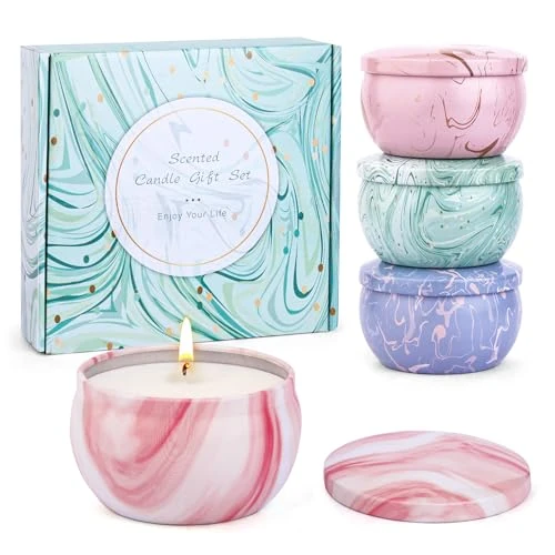 Tenuiskft Grotere geurkaarsen, cadeauset voor vrouwen, 4 stuks, aromatherapie-kaarsenset voor stressvermindering, natuurlijke sojawas, kerstdecoratie, geurkaars voor verjaardag, Valentijnsdag, yoga