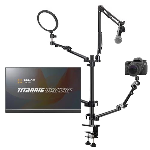 Offerta a tempo: TARION Supporto Fotocamera da Tavolo con Braccio: Supporto DSLR Morsetto Flessibile da Tavolo con Bracci Snodato per Anello Luminoso Microfono Fotografia Video Streaming Titanrig Desktop - 37% da 149.99 € a 94.99 €