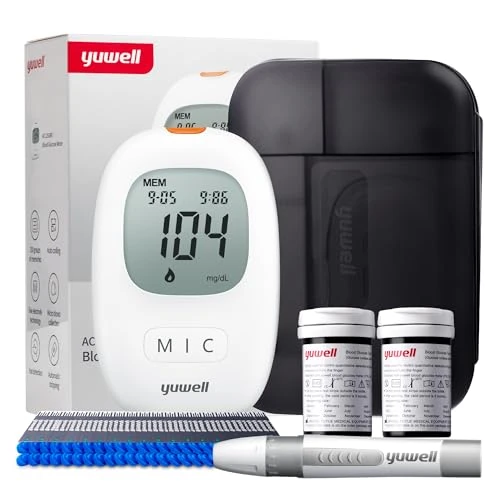 yuwell Medidor de Glucosa en Sangre, Kit de Pruebas de Diabetes con Tiras Reactivas x 50 y Lancetas x 50, Glucometro Ideal para Uso Doméstico, Pilas Incluidas (Modelo 710 x 50pcs Tiras Reactivas)