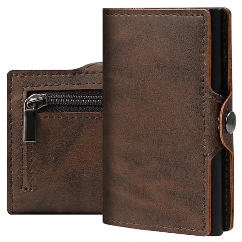 ANKENGS Slim Wallet with Coin Compartment/Wallet Men/Purse Women/Small Mini Purse and Women/Card Case/Credit Card Holder (Brown)