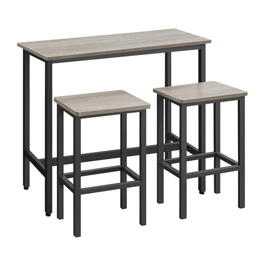 Limited-time offer: VASAGLE Dining Table Set, Bar Table and Stools, Breakfast Bar Table with 2 Rectangular Bar Stools, Industrial Steel Frame, Heather Greige and Ink Black LBT218B02 from 69.99 £ to 59.36 £ (save 15%)