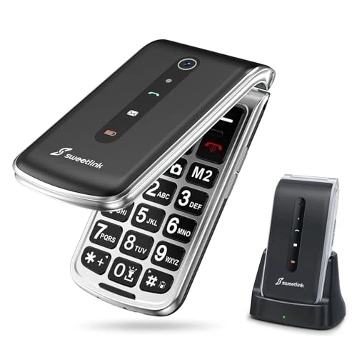 SweetLink Flip Mobile Phone for Elderly, F1 Pro 2G GSM Basic Seniors Unlocked Cell Phone [Big Buttons] [Dual SIM] [SOS Button] [Charging Base] [Quick Call] [1000mAH Battery]