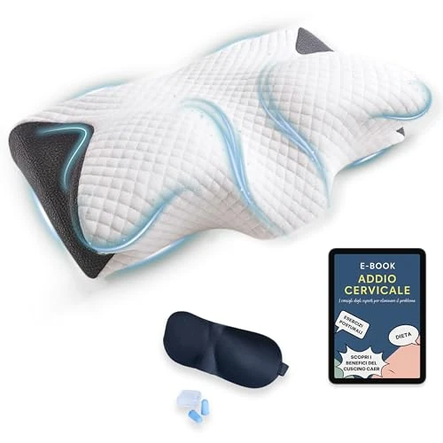 CAER Orthopedisch neksteunkussen van traagschuim om te slapen, inclusief masker, oordopjes en e-book (mogelijk niet beschikbaar in het Nederlands).