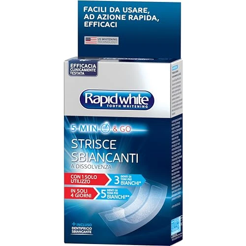 Rapid White Set van 8 bleekstrips, bevat versnellers (6 ml), 8 zakjes (2 tandstrips per zak), tandpasta Express White (14 ml), mintsmaak