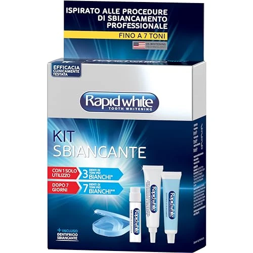 Offerta a tempo: Rapid White - Kit Sbiancante Denti con Dentrifricio, per Uno Sbiancamento Fino a 7 Toni, Senza Perossido, Rimuove Macchie Profonde, con Mascherina Morbida, Gusto Menta, Clinicamente Testato — 37% da 24,90 € a 15,59 €
