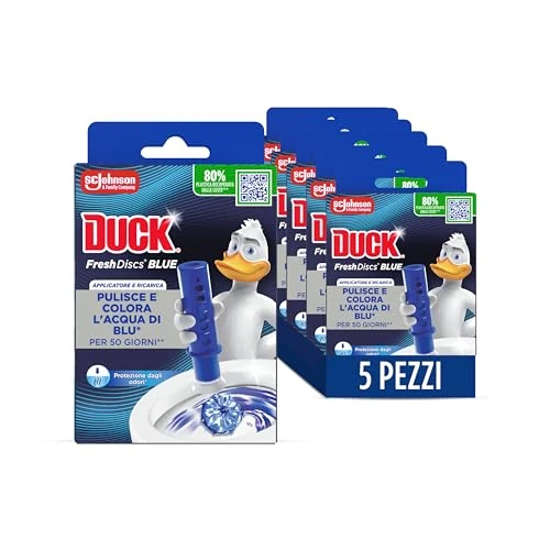 Offerta a tempo: Duck Fresh Discs Blue- Base per Dischi Gel Igienizzanti WC, Colora l'acqua di blu ad ogni risciacquo - Formato Scorta 5 Applicatori, 30 dischetti - 34% da 31.85 € a 20.95 €