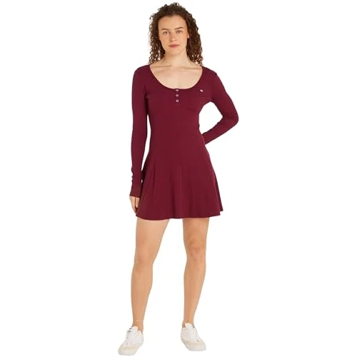 Offerta a tempo: Tommy Jeans Donna Abito Flare Dress Maniche Lunghe, Rosso (Valley Grape) — 24% da 89,90 € a 68,04 €