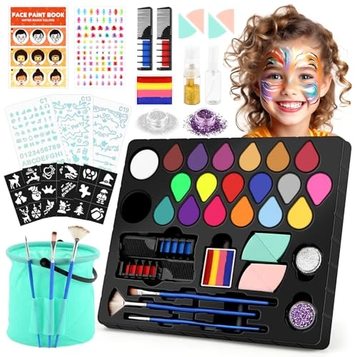Kinder Make-Up Set, Kindermake-Up Met Emmer Sjabloon Glitter Gezicht Lichaamsverf Professionele Gezichtsverf Kinderen Voor Theatrale Make-Up Carnaval
