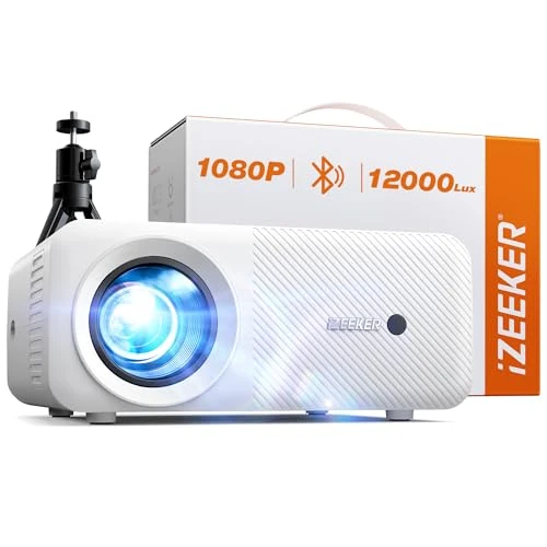 Proyector Portatil Bluetooth con Tripode, 12000 Lumens 1080P Videoproyector, iZEEKER Mini Proyector Cine en Casa para iOS/Android/PC/TV Stick/HDMI/USB/PS5/XBOX
