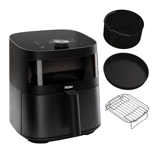 Haier Series 5 Multi-Function Oil-Free Fryer with Accessory Set, 9-in-1, Viewing Window, Hot Air Cooking, Roasting, Grill, Slow Cooking, Defrosting, Yogurt, 7L [Black]