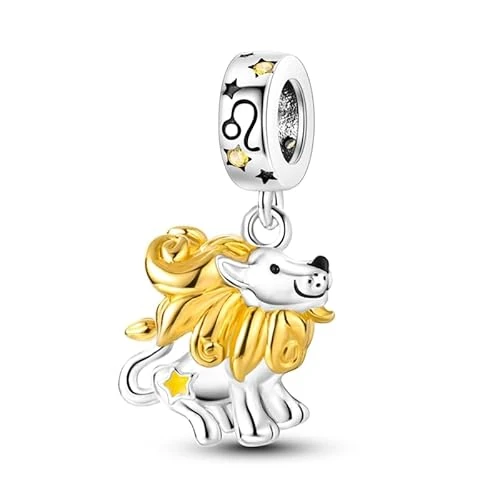 TINSLO Zawieszka charms ze znakiem zodiaku dla kobiet, srebro wysokiej próby 925, 12 znaków zodiaku, charmsy, koraliki pasują do naszyjnika Pandora, kompatybilna z europejskimi bransoletkami dla