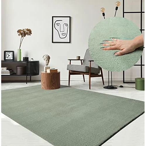 Offerta a tempo: the carpet Relax Tappeto moderno a pelo corto, soggiorno, fondo antiscivolo, lavabile fino a 30 gradi, morbidissimo, aspetto pelliccia, Verde, 160 x 220 cm - 26% da 58.99 € a 43.69 €